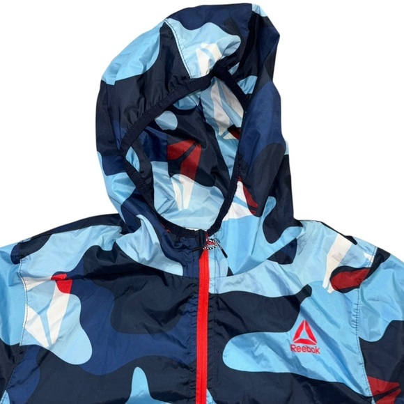Reebok Blue Camo Boys Blocker Size 10/12 L Red Zip Lightweight Jacket Athletic - Picture 7 of 14